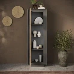 Garnero Arredamenti Vetrinetta 67x197h cm 1 anta moderna antracite rovere chiaro Deluxe Antracite - Rovere Online