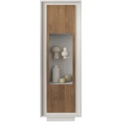 Garnero Arredamenti Vetrinetta 67x197h cm 1 anta moderna bianco opaco rovere scuro Deluxe Bianco Opaco - Rovere Rustico New