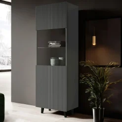 Garnero Arredamenti Vetrinetta 60x183h cm 1 anta moderna cannettato Essence Antracite Online