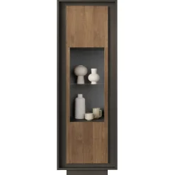 Garnero Arredamenti Vetrinetta 67x197h cm 1 anta moderna antracite rovere scuro Deluxe Antracite - Rovere Rustico Hot