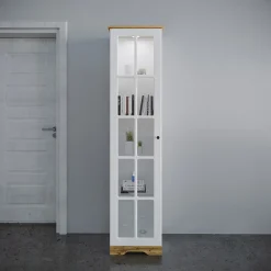 Garnero Arredamenti Vetrinetta 48x199h cm 1 anta shabby bianco lucido rovere Loira Discount