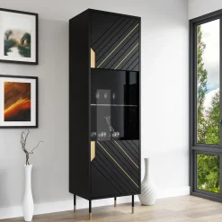Garnero Arredamenti Vetrinetta 54x180h cm 1 anta soggiorno moderna nero oro Golden Discount