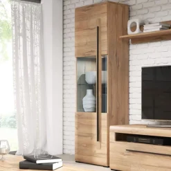 Garnero Arredamenti Vetrinetta 60x204h cm 1 anta soggiorno moderna rovere nero Maiorca Best