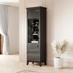 Garnero Arredamenti Vetrinetta 66x207h cm 1 anta soggiorno antracite lucido rovere scuro Umag Antracite - Wengè Online