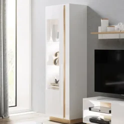 Garnero Arredamenti Vetrinetta 60x194h cm 1 anta soggiorno bianco rovere Noa Gihome® Bianco Lucido - Rovere Best