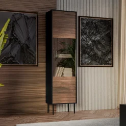 Garnero Arredamenti Vetrinetta 53x182h cm 1 anta soggiorno noce nero Wild Noce - Nero opaco
