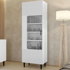 Garnero Arredamenti Vetrinetta 60x180h cm 1 anta soggiorno moderna bianco Flippo Bianco Opaco Sale