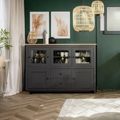Garnero Arredamenti Vetrinetta 186x126h cm 5 ante 2 cassetti nero grafite rovere chiaro Holga Grafite - Rovere Best