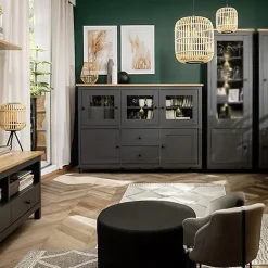 Garnero Arredamenti Vetrinetta 186x126h cm 5 ante 2 cassetti nero grafite rovere chiaro Holga Grafite - Rovere Best