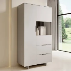 Garnero Arredamenti Vetrinetta 90x170h cm 2 ante 2 cassetti soggiorno grigio Stone Clearance