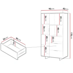 Garnero Arredamenti Vetrinetta 90x170h cm 2 ante 2 cassetti soggiorno grigio Stone Clearance