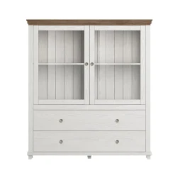 Garnero Arredamenti Vetrinetta 126x138h cm 2 ante 2 cassetti rovere Texel Bianco Frassinato Discount