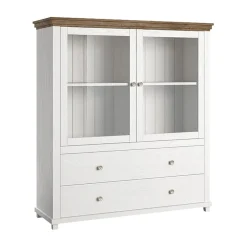 Garnero Arredamenti Vetrinetta 126x138h cm 2 ante 2 cassetti rovere Texel Bianco Frassinato Discount