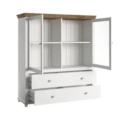 Garnero Arredamenti Vetrinetta 126x138h cm 2 ante 2 cassetti rovere Texel Bianco Frassinato Discount