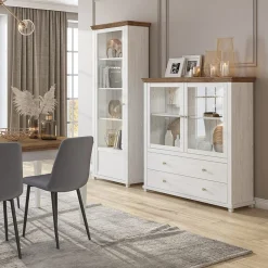 Garnero Arredamenti Vetrinetta 126x138h cm 2 ante 2 cassetti rovere Texel Bianco Frassinato Discount