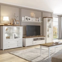 Garnero Arredamenti Vetrinetta 126x138h cm 2 ante 2 cassetti rovere Texel Bianco Frassinato Discount