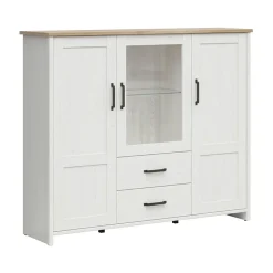 Garnero Arredamenti Vetrinetta 160x135h cm 3 ante 2 cassetti soggiorno bianco frassinato rovere Lars Sale