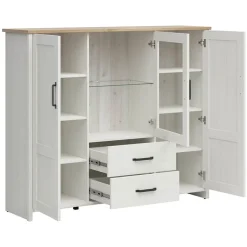 Garnero Arredamenti Vetrinetta 160x135h cm 3 ante 2 cassetti soggiorno bianco frassinato rovere Lars Sale