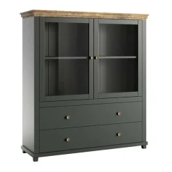 Garnero Arredamenti Vetrinetta 126x138h cm 2 ante 2 cassetti quercia Texel Verde Clearance