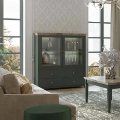 Garnero Arredamenti Vetrinetta 126x138h cm 2 ante 2 cassetti quercia Texel Verde Clearance