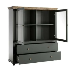 Garnero Arredamenti Vetrinetta 126x138h cm 2 ante 2 cassetti quercia Texel Verde Clearance