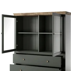 Garnero Arredamenti Vetrinetta 126x138h cm 2 ante 2 cassetti quercia Texel Verde Clearance
