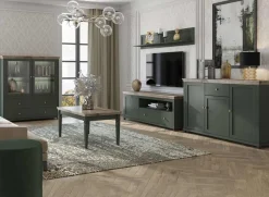 Garnero Arredamenti Vetrinetta 126x138h cm 2 ante 2 cassetti quercia Texel Verde Clearance
