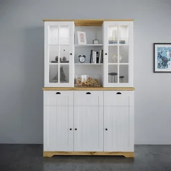 Garnero Arredamenti Vetrinetta 133x199h cm 5 ante 3 cassetti shabby bianco lucido rovere Loira New