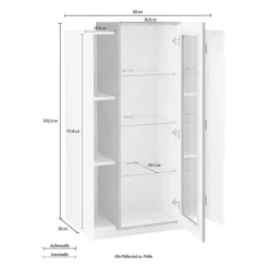 Garnero Arredamenti Vetrinetta 80x121h cm 2 ante bianco lucido nero opaco Milos Gihome® Bianco Lucido - Ossido Online