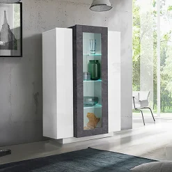 Garnero Arredamenti Vetrinetta 80x121h cm 2 ante bianco lucido nero opaco Milos Gihome® Bianco Lucido - Ossido Online