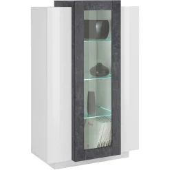 Garnero Arredamenti Vetrinetta 80x121h cm 2 ante bianco lucido nero opaco Milos Gihome® Bianco Lucido - Ossido Online