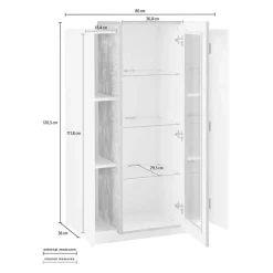 Garnero Arredamenti Vetrinetta 80x121h cm 2 ante bianco lucido rovere Milos Gihome® Bianco Lucido - Rovere Rustico