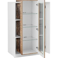 Garnero Arredamenti Vetrinetta 80x121h cm 2 ante bianco lucido rovere Milos Gihome® Bianco Lucido - Rovere Rustico