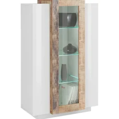 Garnero Arredamenti Vetrinetta 80x121h cm 2 ante bianco lucido rovere Milos Gihome® Bianco Lucido - Rovere Rustico