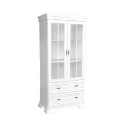 Garnero Arredamenti Vetrinetta 88x193h cm 2 ante con vetro 2 cassetti shabby bianco frassinato Kelly