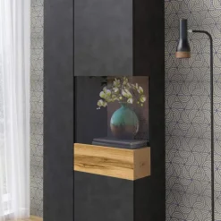 Garnero Arredamenti Vetrinetta 80x207h cm 2 ante destra antracite rovere Bahama Antracite - Rovere Rustico Online