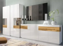 Garnero Arredamenti Vetrinetta 80x207h cm 2 ante destra bianco lucido rovere Bahama Bianco Lucido - Rovere Rustico New