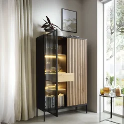 Garnero Arredamenti Vetrinetta 104x166h cm 2 ante moderna nero rovere antico cannettato Bali Best