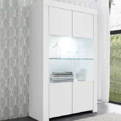 Garnero Arredamenti Vetrinetta 110x186h cm 2 ante moderno Halston Bianco Opaco Discount
