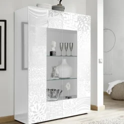 Garnero Arredamenti Vetrinetta 121x166h cm 2 ante moderna serigrafato Paradise Bianco Lucido Online