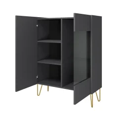 Garnero Arredamenti Vetrinetta 97x122h cm 2 ante moderna grafite marmo nero Visby Clearance