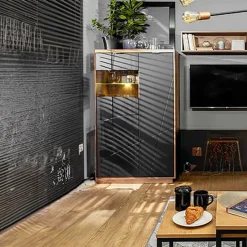 Garnero Arredamenti Vetrinetta 157x94h cm 2 ante rovere scuro nero opaco Elin Hot