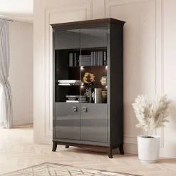 Garnero Arredamenti Vetrinetta 116x207h cm 2 ante soggiorno antracite lucido rovere scuro Umag Antracite - Wengè Clearance