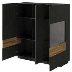 Garnero Arredamenti Vetrinetta 130x139h cm 3 ante soggiorno antracite rovere Bahama Antracite - Rovere Rustico Clearance