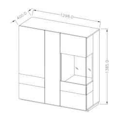 Garnero Arredamenti Vetrinetta 130x139h cm 3 ante soggiorno antracite rovere Bahama Antracite - Rovere Rustico Clearance