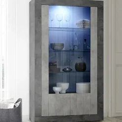 Garnero Arredamenti Vetrinetta 110x190h cm 2 ante soggiorno ossido cemento Florena Cemento - Ossido Clearance