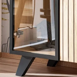 Garnero Arredamenti Vetrinetta 70x192h cm 2 ante soggiorno moderna noce con stampa nera Mendes Sale