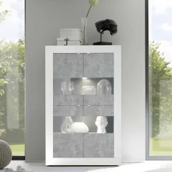 Garnero Arredamenti Vetrinetta 102x162h cm 4 ante soggiorno bianco lucido cemento Eternity Cemento - Bianco Lucido Sale