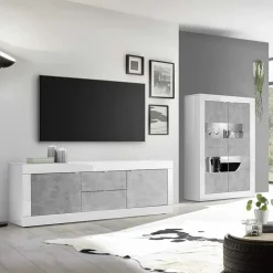 Garnero Arredamenti Vetrinetta 102x162h cm 4 ante soggiorno bianco lucido cemento Eternity Cemento - Bianco Lucido Sale