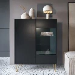 Garnero Arredamenti Vetrinetta 97x123h cm 2 ante soggiorno nero effetto marmo Sirena Outlet